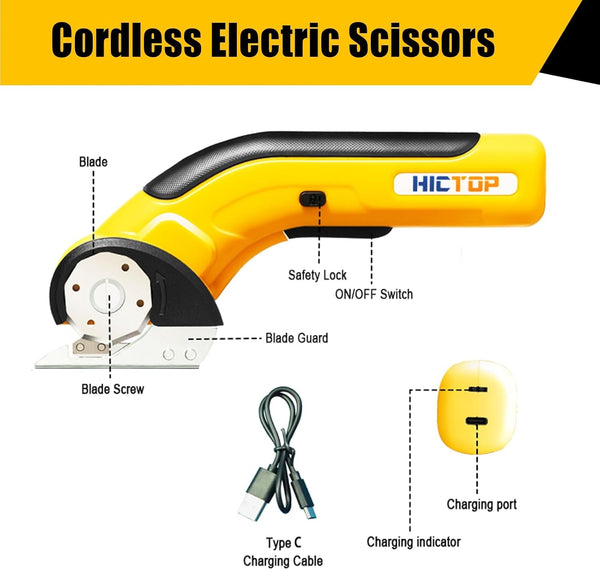 Electric Scissors Cordless Cardboard Cutter Heavy Duty with Safety Lock 4.2V Rechargeable Electric Scissors for Cardboard, Carpet, Leather, Plastic, Fabric, Crafting, etc.